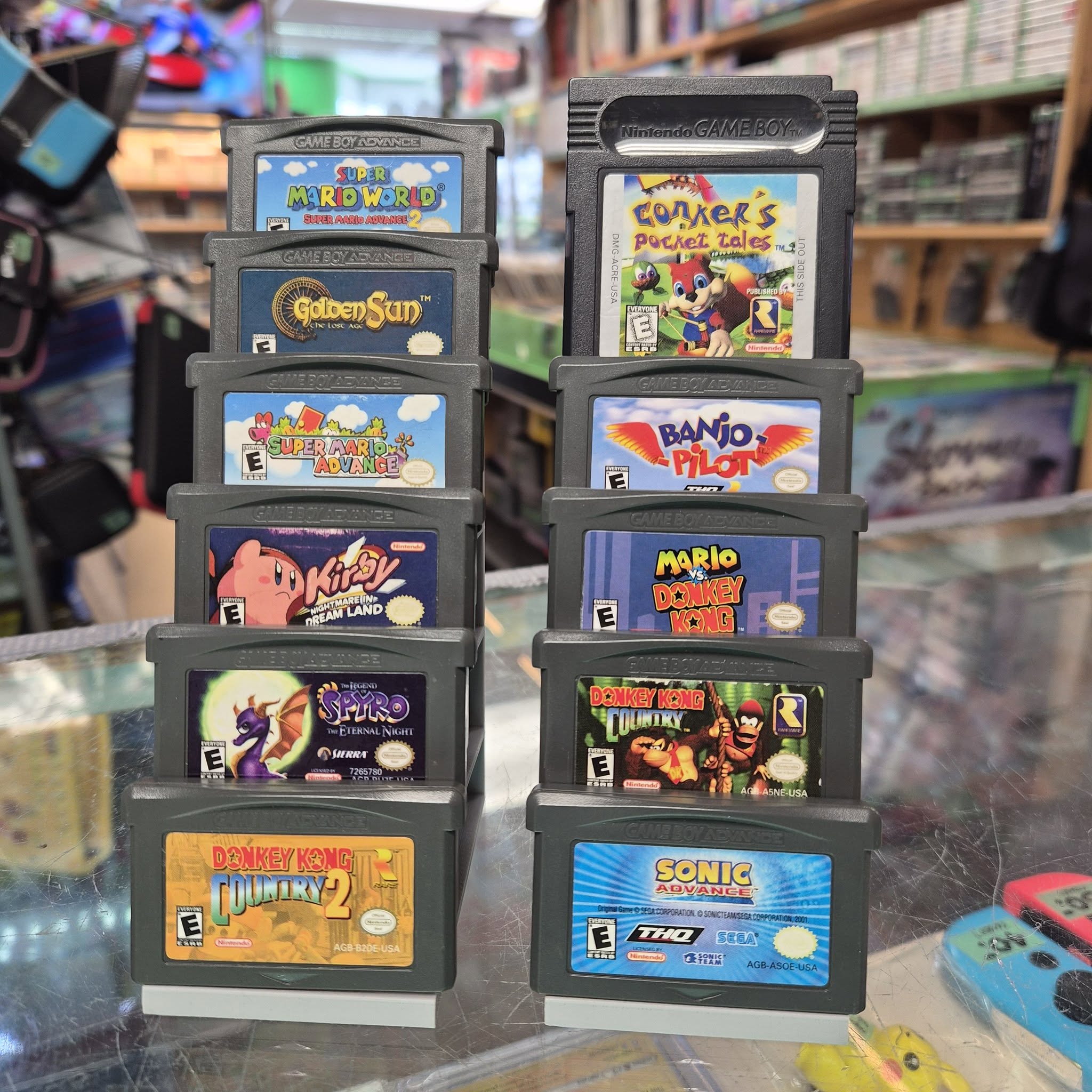 Game Boy Advance and Game Boy cartridges sorted at Hometech Games Plus